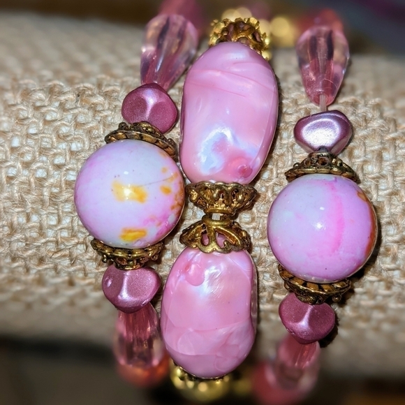 Pink Stone & Bead Bracelets Set - Picture 6 of 16